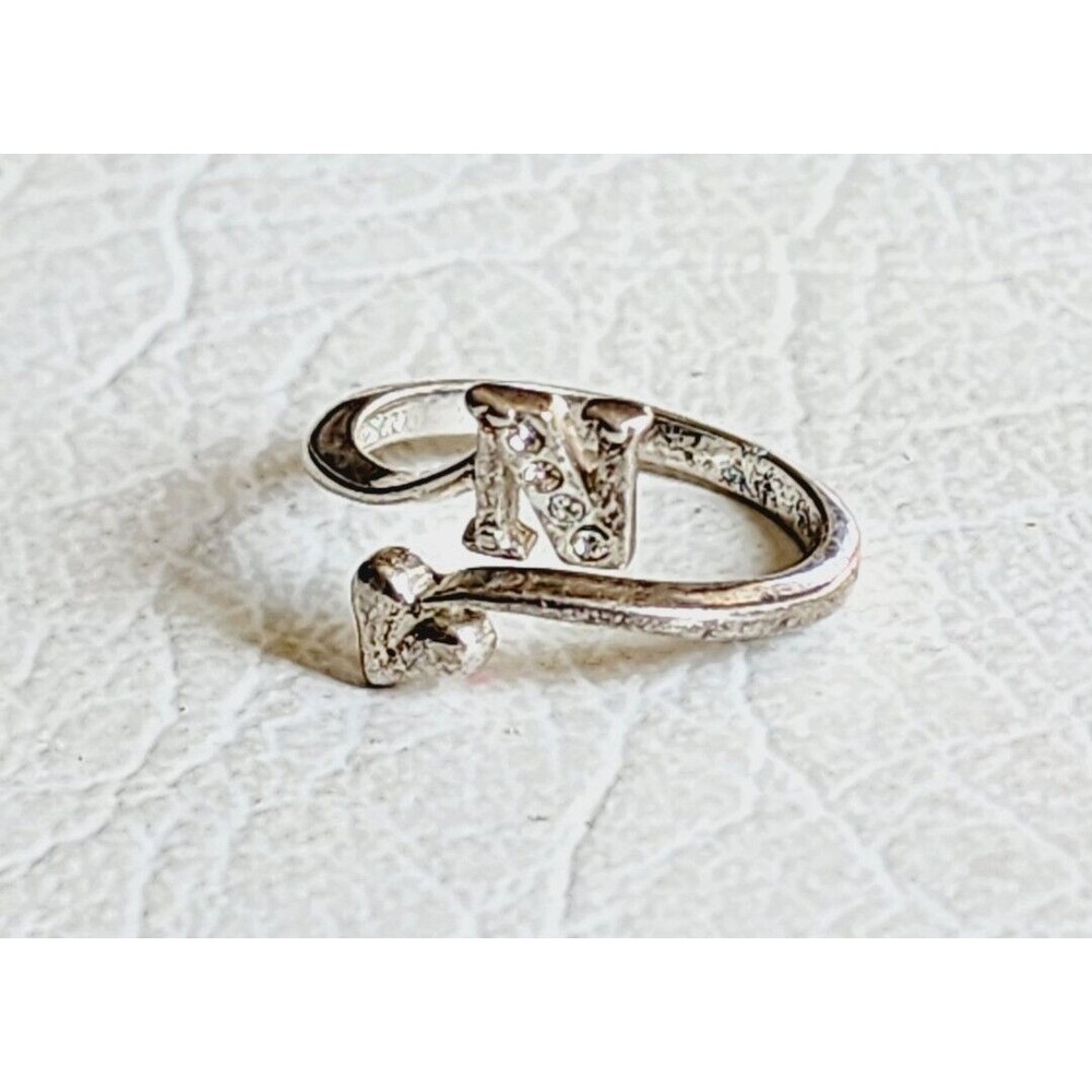 Vintage Sterling Silver Initial Ring Letter N Adjustable Signed NV 2.38g